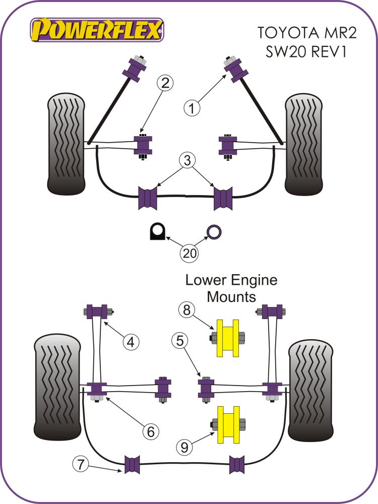 MR2 Steering Rack Mounting Bush Kit suits Toyota