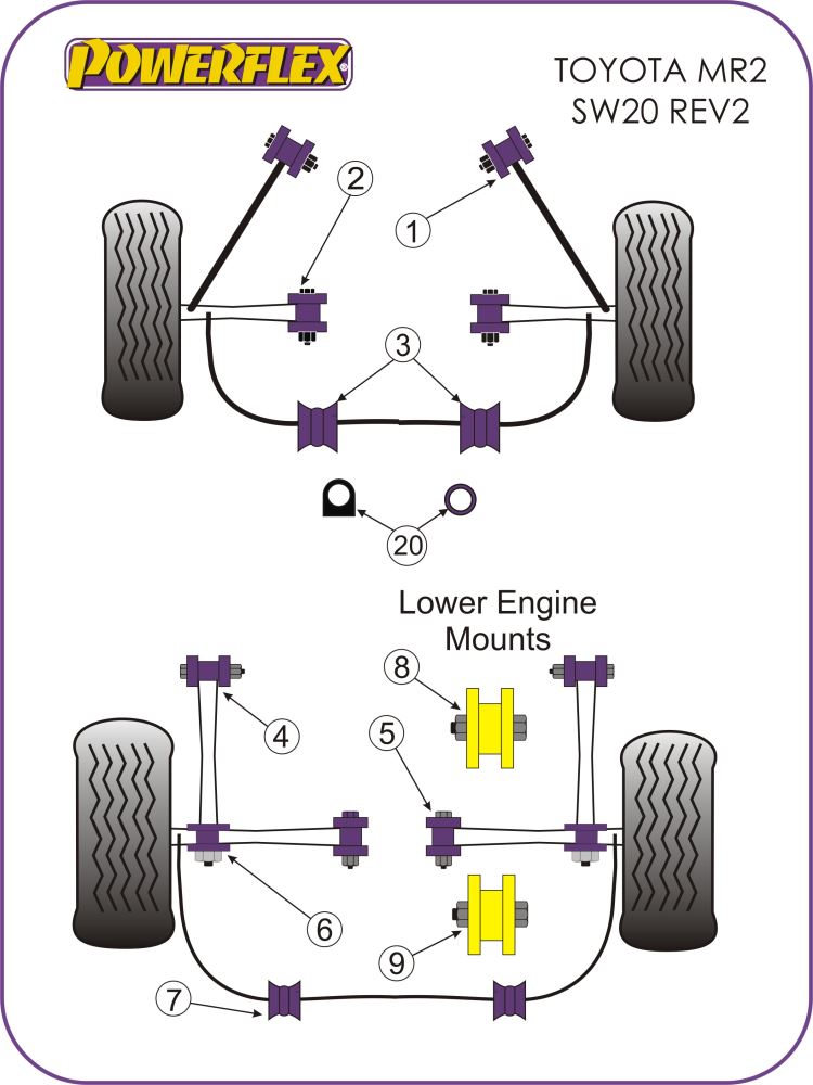 MR2 Steering Rack Mounting Bush Kit suits Toyota